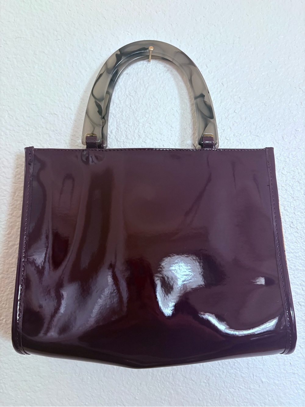 Neiman Marcus Glossy Patent Satchel in Plum with Tortoiseshell Handle